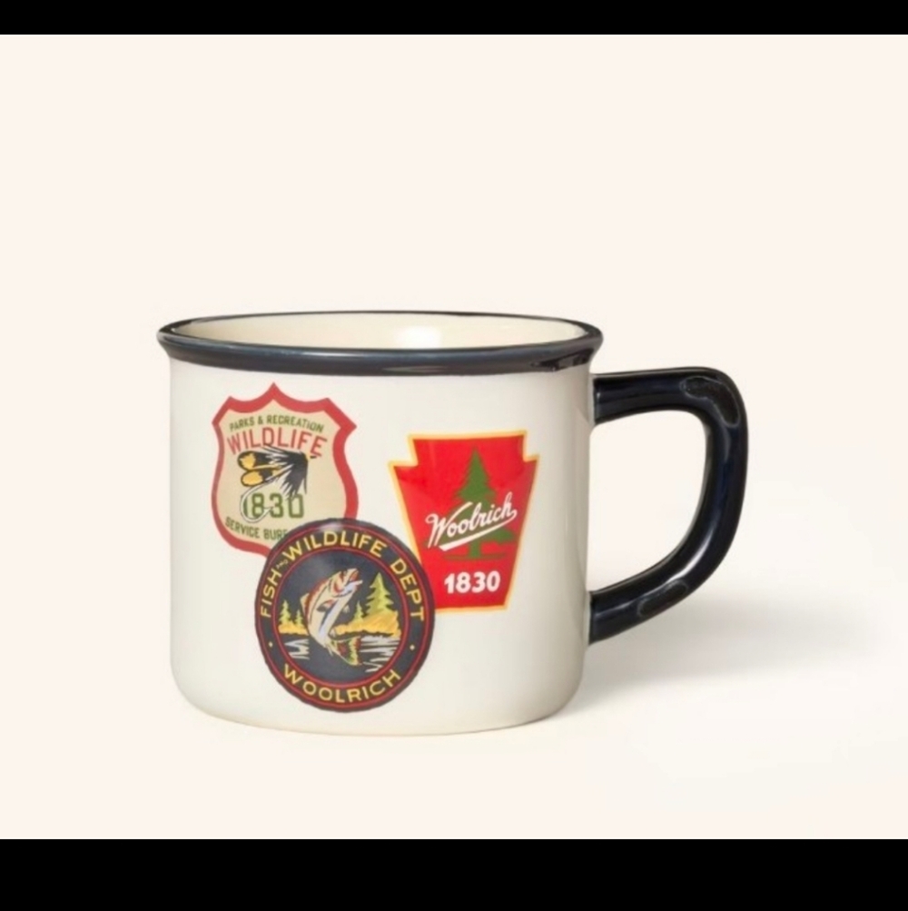 Woolrich Cream and Black Vintage 1930 Badges Mug BNWT SO 5☆ 1 Left!